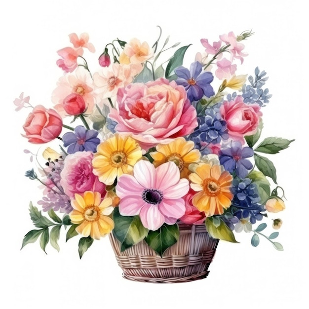 Watercolor spring flowers bouquet isolated