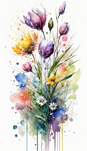 Watercolor spring flowers