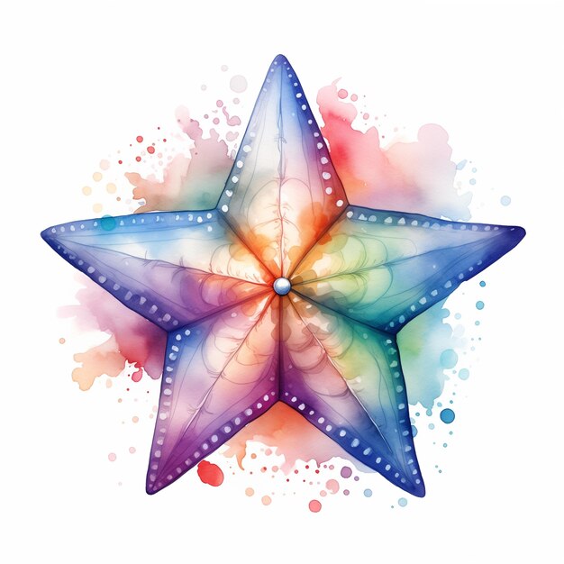 Watercolor star isolated on an absolutely white background