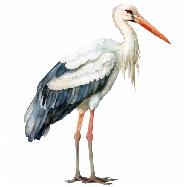 watercolor stork detailed shading on white background Job ID 2c02fe834ba241e09db3776dc722b31f