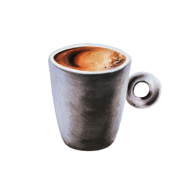 Watercolor strong espresso illustration coffee in a porcelain cup Hand painting on a white isolated