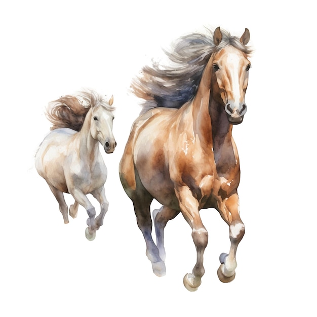 watercolor style drawning of running horses