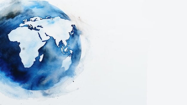 Watercolor style of earth on white empty copy space background