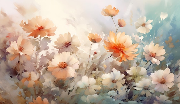 Watercolor style flowers botanical background or wallpaper design Generative AI