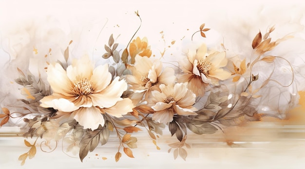 Watercolor style flowers botanical background or wallpaper design Generative AI