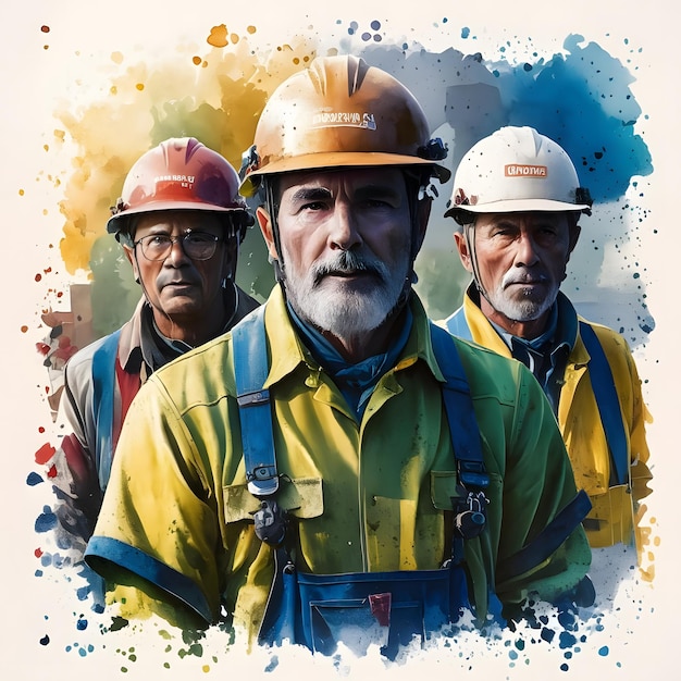 Watercolor Style Group of Workmen Illustration Construction Workers Art