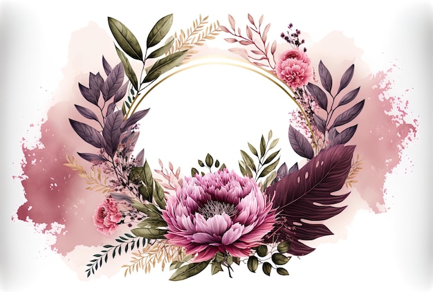 Watercolor style pink flora ornament frame