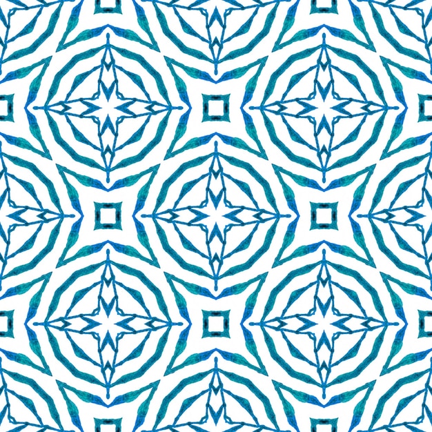 Watercolor summer ethnic border pattern Blue