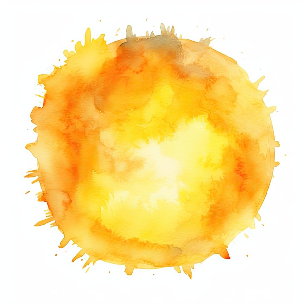 Watercolor Sun Sun rays Sunset or Sunrise Hand Drawn Imitation of Watercolor Solar Picture Isolated