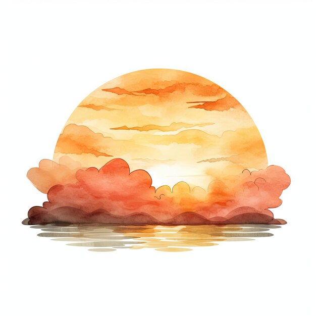 Photo watercolor sun sun rays sunset or sunrise hand drawn imitation of watercolor solar picture isolated