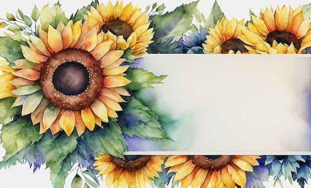 Watercolor sunflower card oval outline