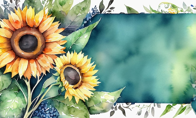 Watercolor sunflower card oval