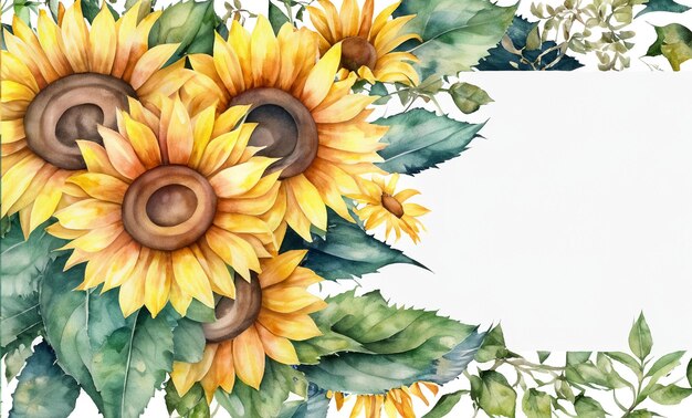 Watercolor sunflower card oval