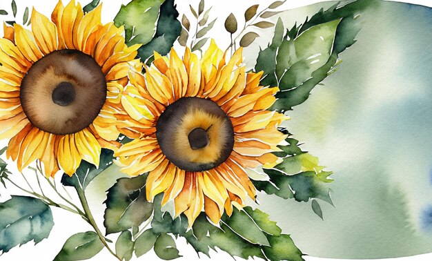 Watercolor sunflower card oval