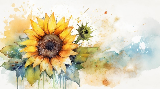 Watercolor sunflower invitation flower Generative AI