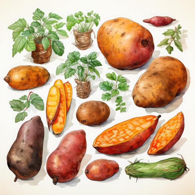 Watercolor Sweet Potato Illustration Generative Ai