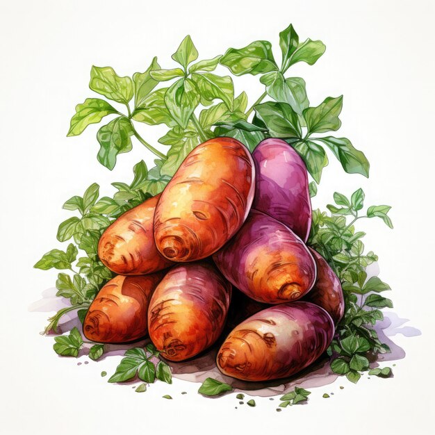 Watercolor Sweet Potato Illustration Generative Ai