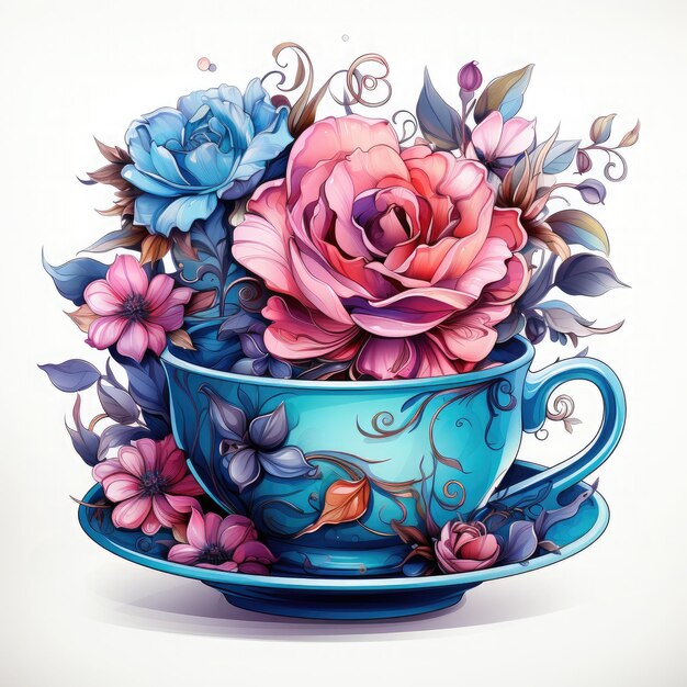 Watercolor Teacup Wall Illustration Generative Ai