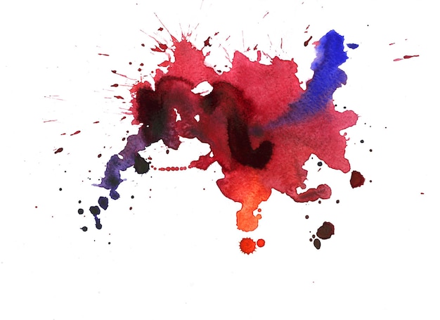 Watercolor texture with dark blue and red stains on white background