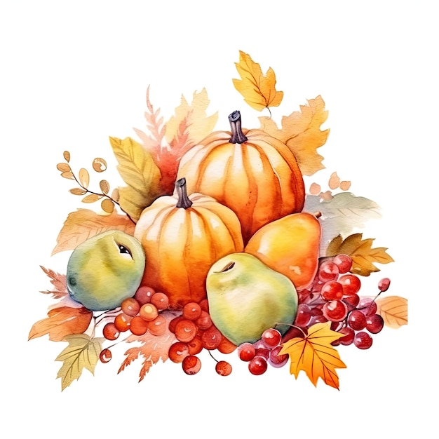 Watercolor Thanksgiving Day Natural Background Illustration AI GenerativexA