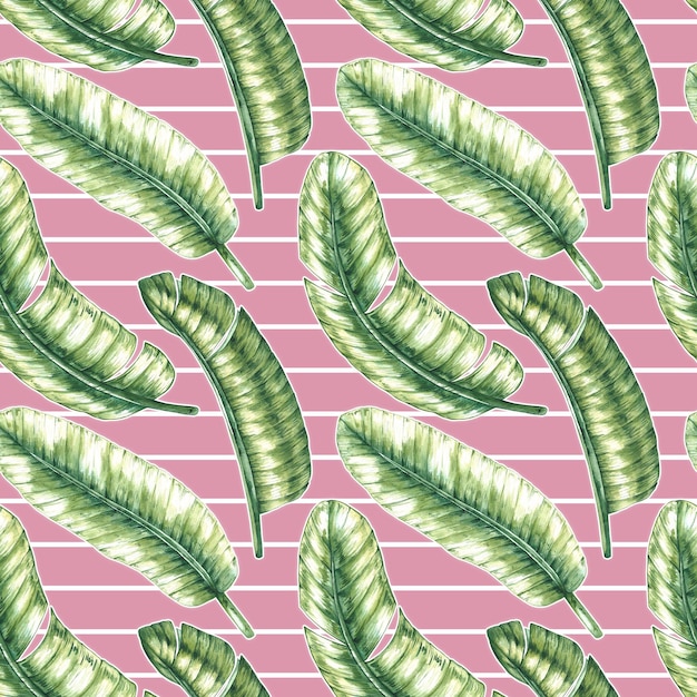 Watercolor tropical banana leaf pattern