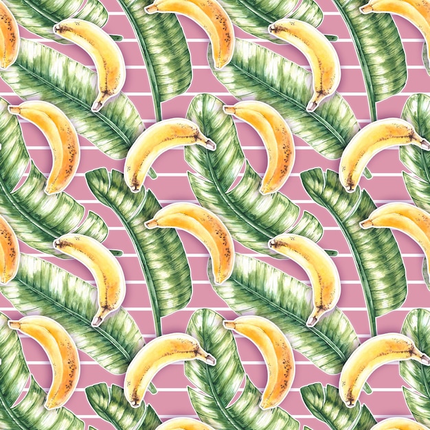 Watercolor tropical banana pattern