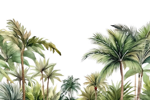 Watercolor tropical leaves on white background AI