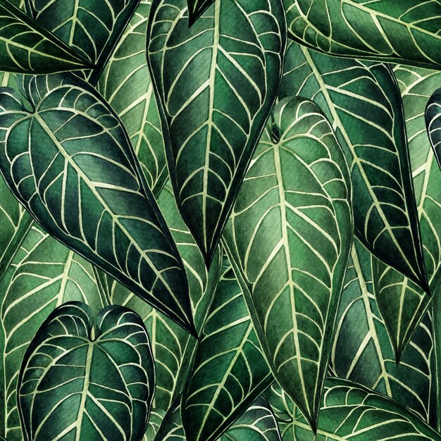 Watercolor tropical nature with hand drawn palm leaves seamless pattern.