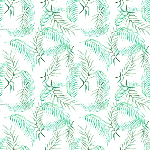 Watercolor tropical palm leaves seamless pattern. Green and pink palm leaf