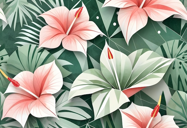 Watercolor tropical summer floral collage