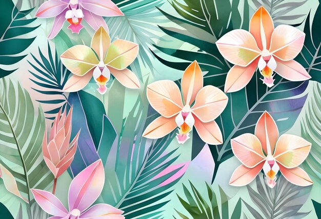 Watercolor tropical summer floral collage