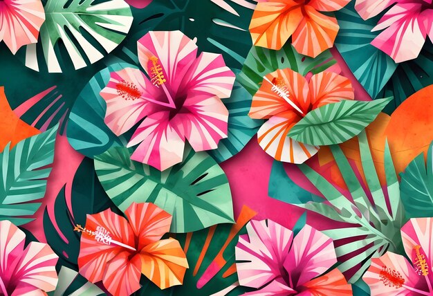 Watercolor tropical summer floral collage