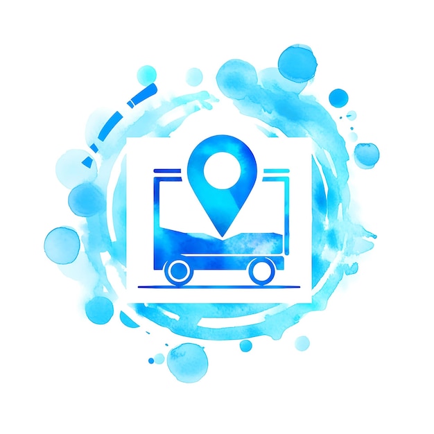 Photo watercolor truck location icon with blue paint splashes