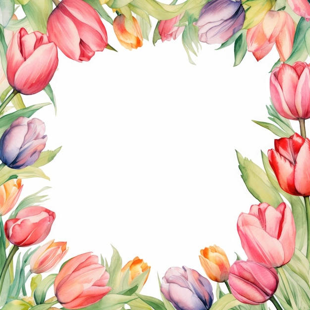 Watercolor tulips frame