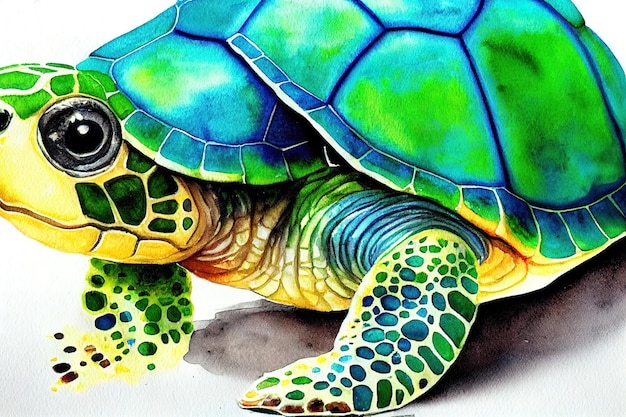 Watercolor of a turtle animal hand draw watercolor