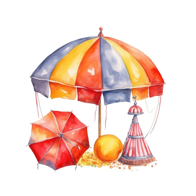 Watercolor umbrella in the circus