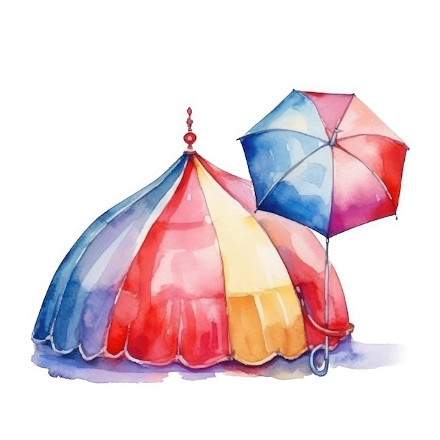 Watercolor umbrella in the circus