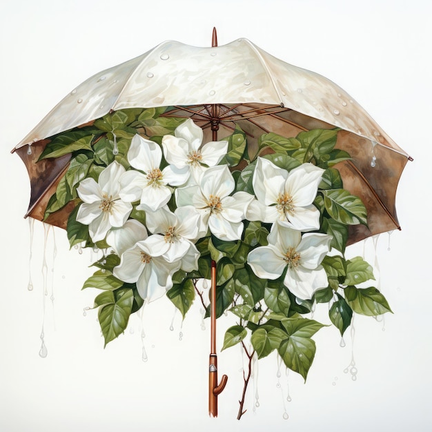 Watercolor Umbrella with Flower Illustration Generative Ai