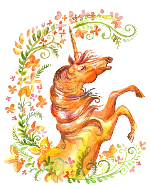 Watercolor unicorn in flowers 10