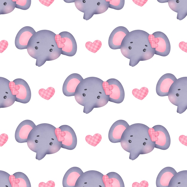 Watercolor Valentine's day with elephant pattern