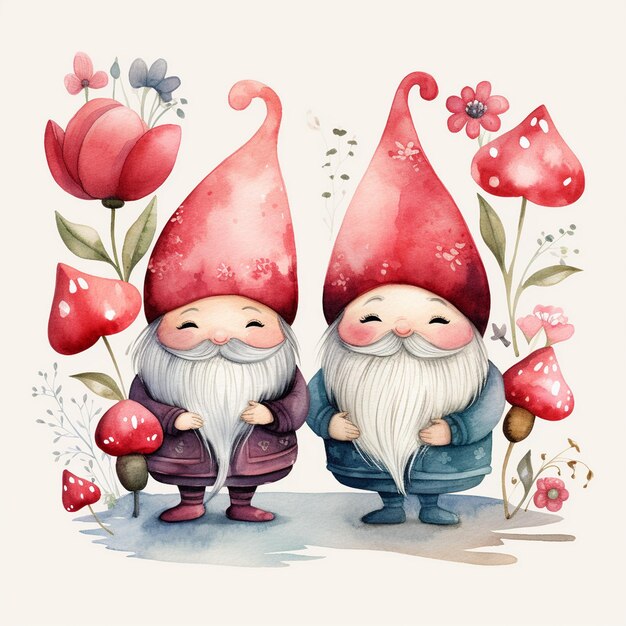 Watercolor Valentines Gnome Clipart