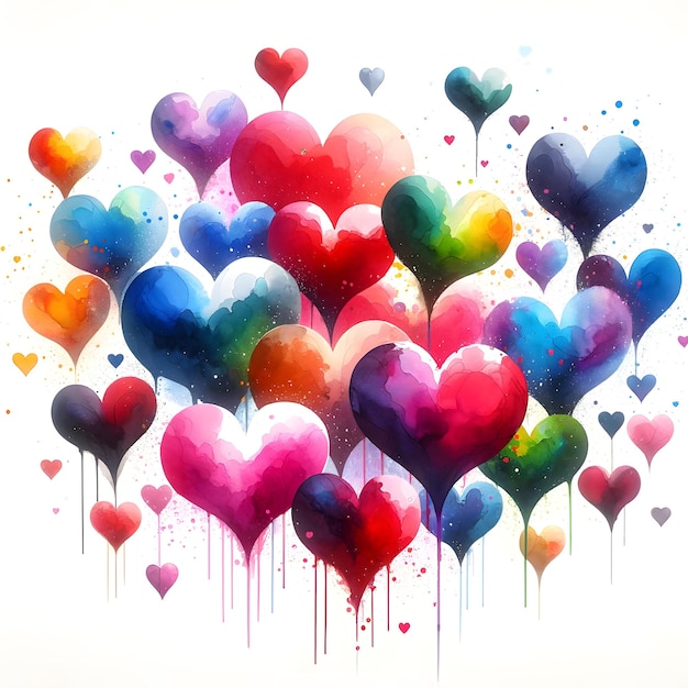 Watercolor vector hearts