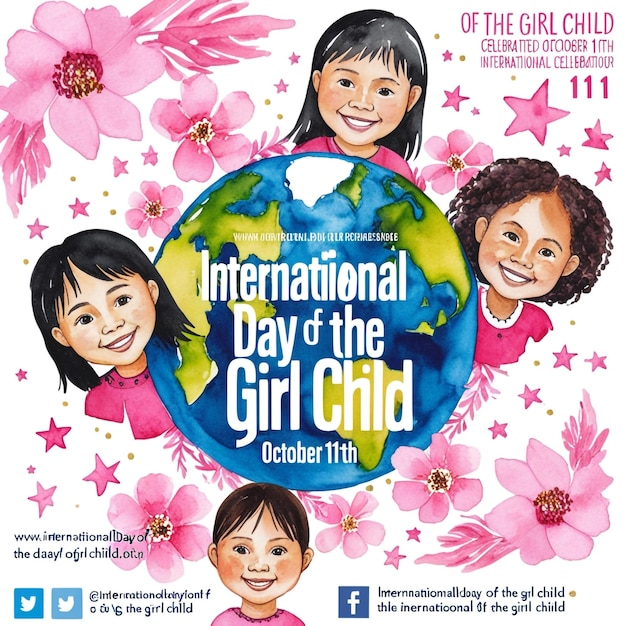 Watercolor Vertical Poster Template for International Day of the Girl Child