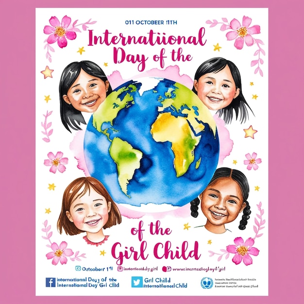 Watercolor Vertical Poster Template for International Day of the Girl Child