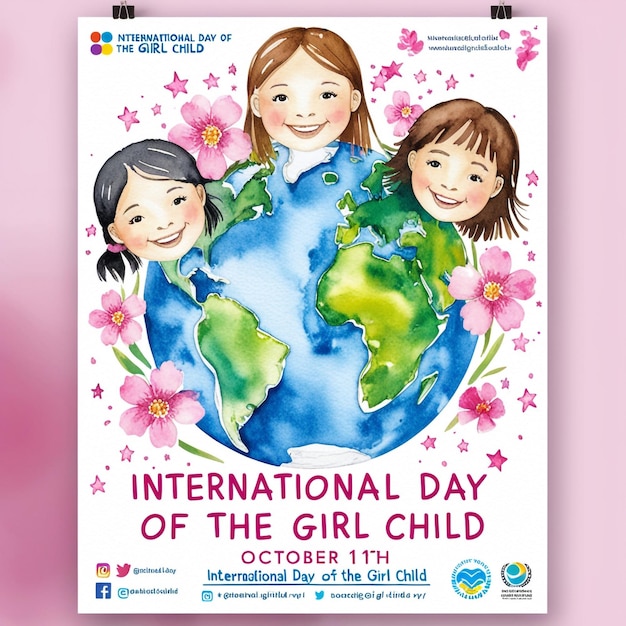 Watercolor Vertical Poster Template for International Day of the Girl Child