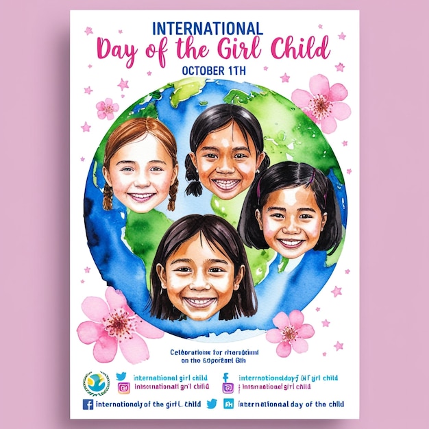 Watercolor Vertical Poster Template for International Day of the Girl Child