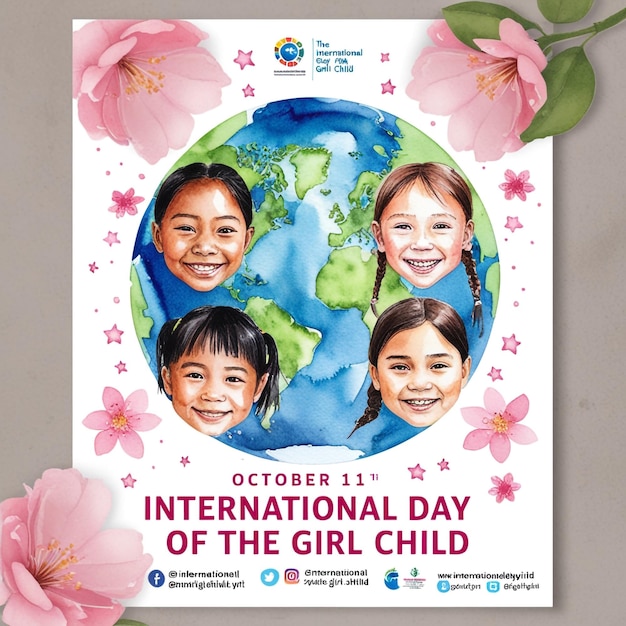 Watercolor Vertical Poster Template for International Day of the Girl Child