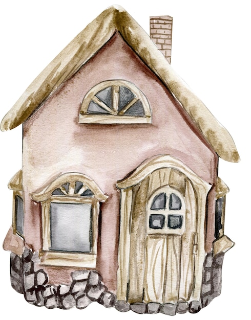 Watercolor vintage cottage house