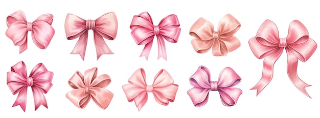 Watercolor vintage pink ribbons and bows Valentines day illustration