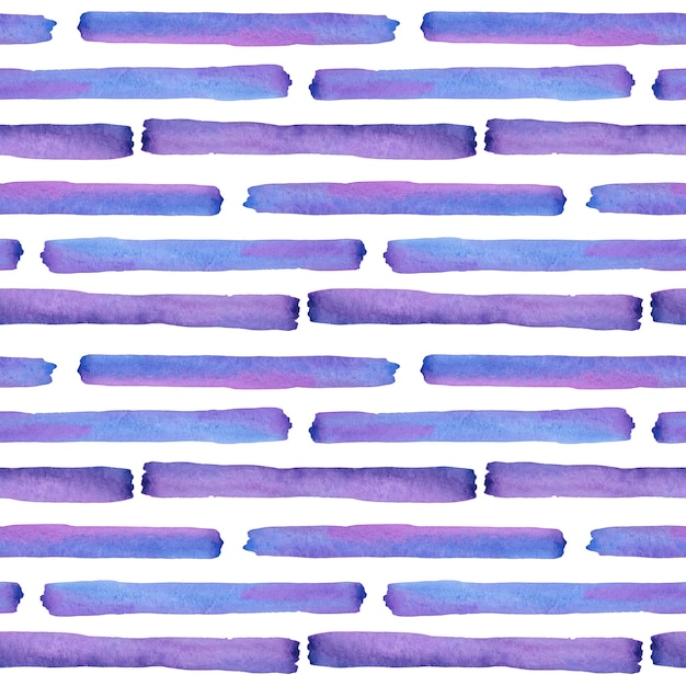 Watercolor violet and blue stripes seamless pattern. 